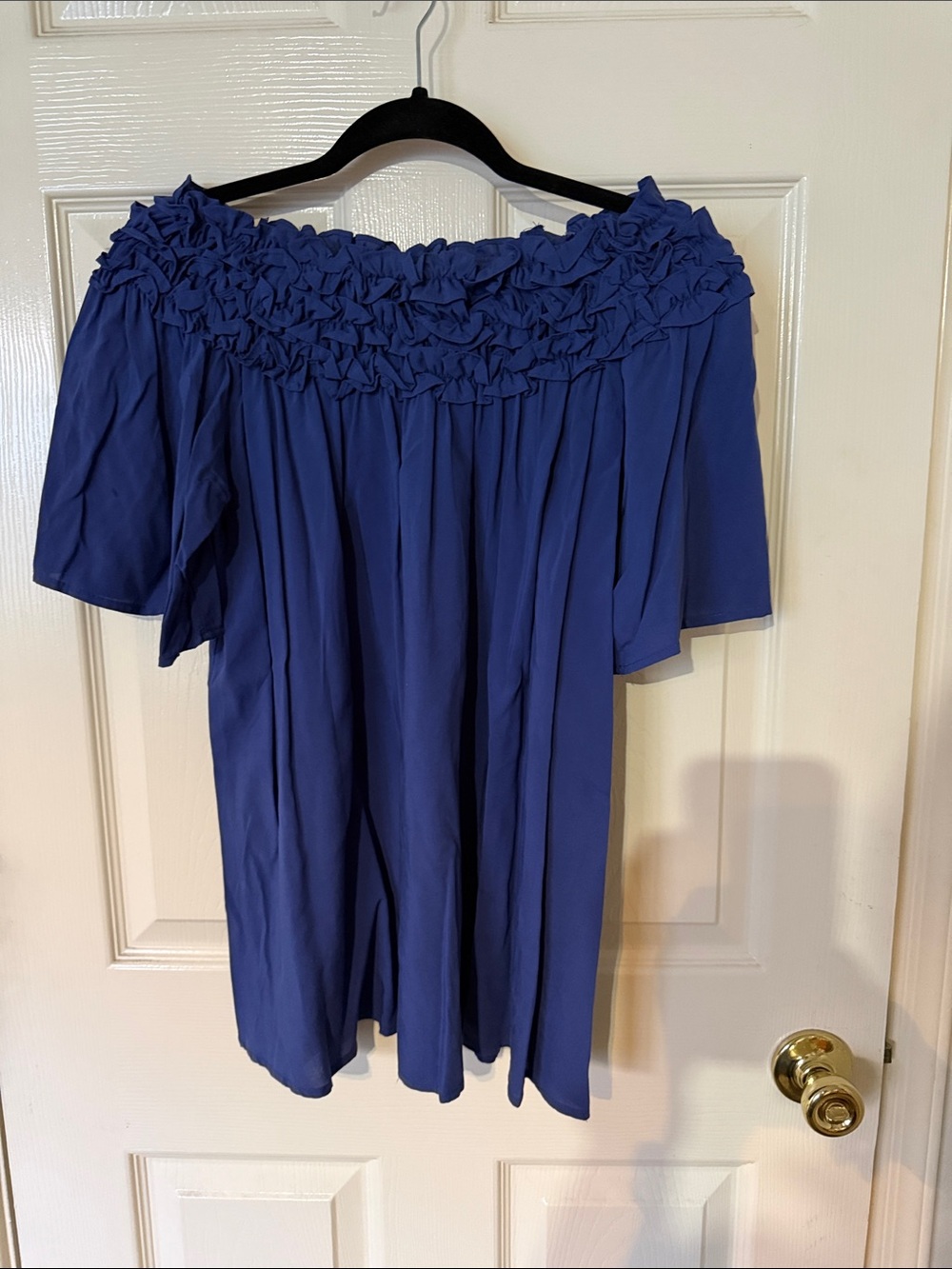 She + Sky Royal Blue Off-Shoulder Ruffle Blouse